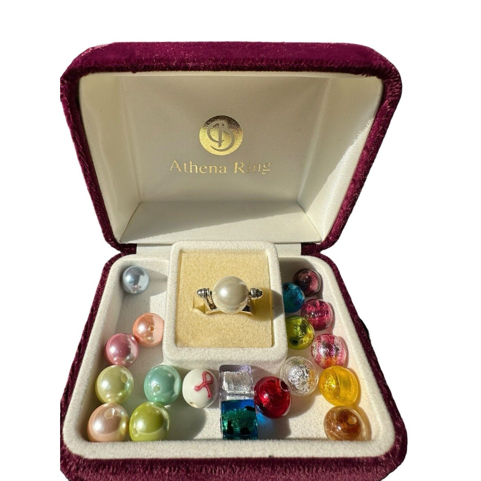 New Sterling Interchangeable Bead Ring With 20-12mm Venetian Glass Beads Sz. 5