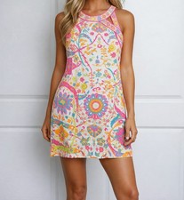 NEW Gretchen Scott - L Isosceles Dress Bright Floral Print Sleeveless Shift