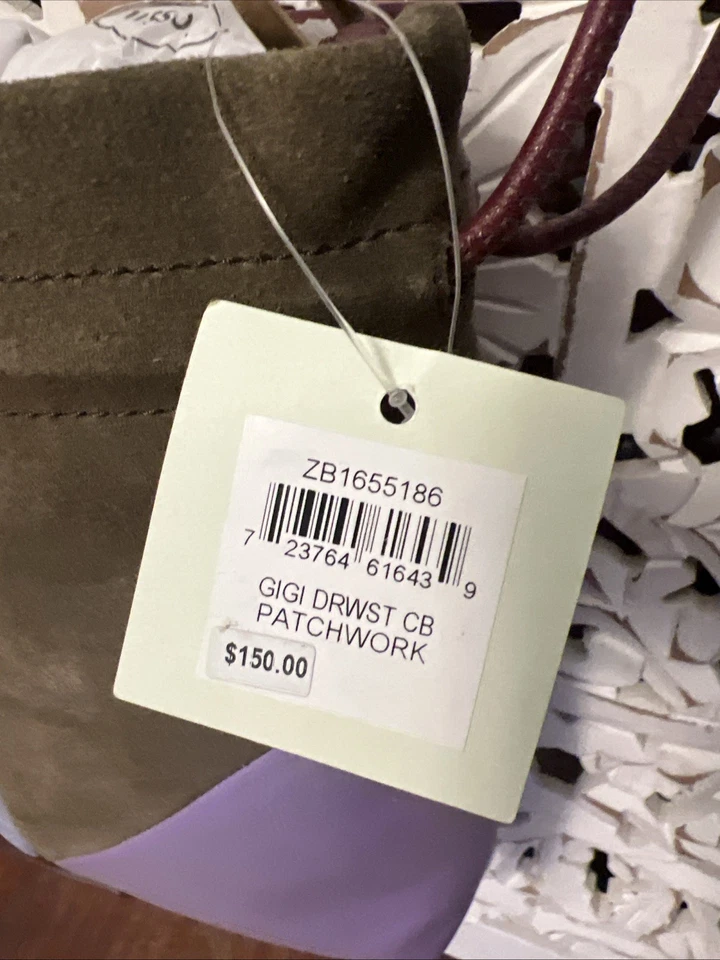 Fossil GiGi Drawstring Cross Body Patchwork Purse Leather and Suede Purple NEW - Image 4 of 4