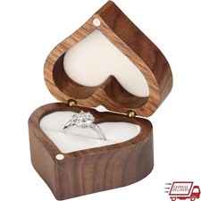 Wood Heart Ring Box Vintage Jewelry Holder Perfect Weddings Engagements Gifts US