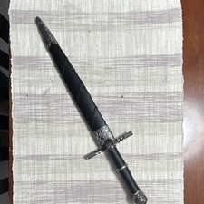 Black  Silver Double-Edge Dagger w/ Sheath, Stainless Blade