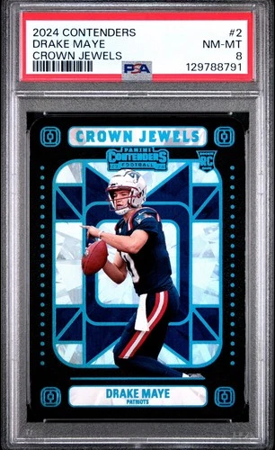 Drake Maye 2024 Panini Contenders Crown Jewels RC PSA 8 Case Hit Pop 3 8 higher