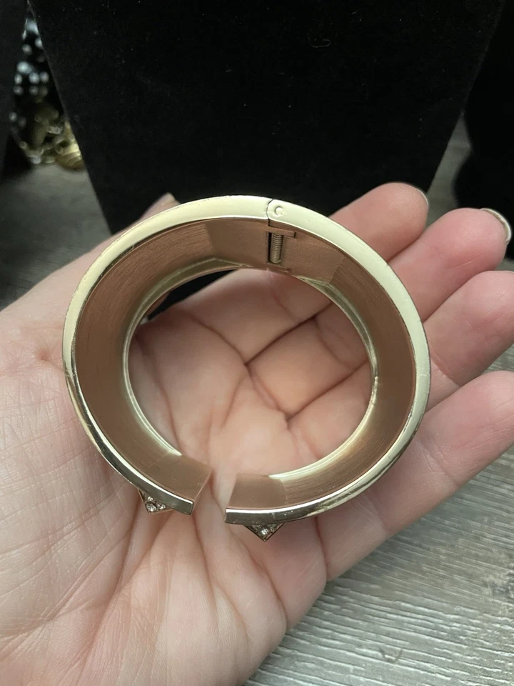 Victoria’s Secret Gold Tone Hinged Cuff Bracelet w/ Rhinestone Studs - Image 2 of 4