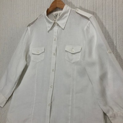 Chaus Organic Linen Button Down Shirt Roll Tab Sleeves White Women's Size Large
