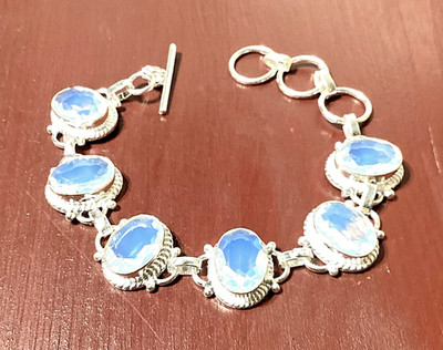 F E U E R O P A L Edelstein HANDGEFERTIGT 925 Sterlingsilber Schmuck Armband