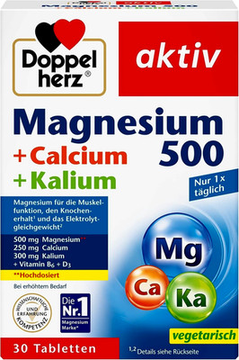 Doppelherz Magnesium 500 + Calcium + Kalium Tabletten (30 Stück), 69.6 g