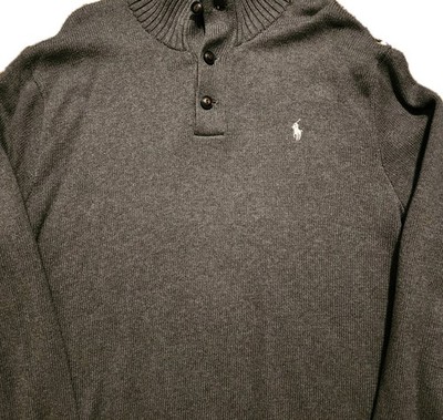 Polo Ralph Lauren Men's XXL Gray Thick Cotton Henley Mock Neck 3 Button Pullover