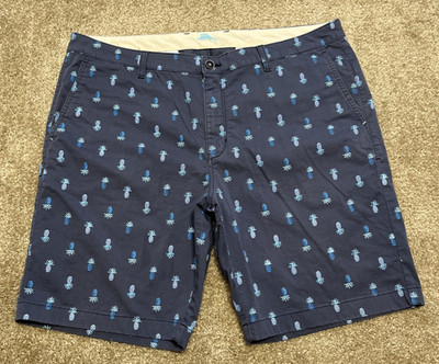 Tommy Bahama SHorts Mens 40 Blue Chino Khaki Pineapple All Over Print Tencel 10''