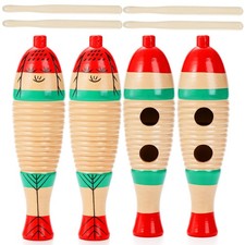 4 Pack Guiro Instrument Fish Shaped, Latin Percussion Instrument for Kids,