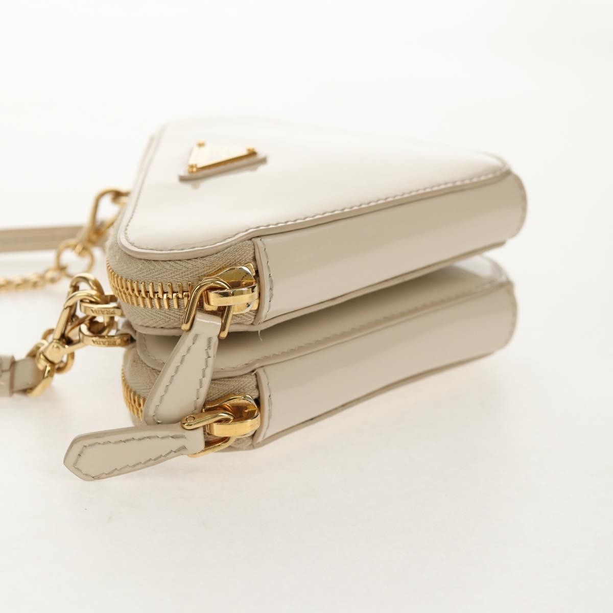 PRADA Triangle Mini Pouch Enamel 2way Ivory Gold 1NR015 Auth 147726M thumbnail 3
