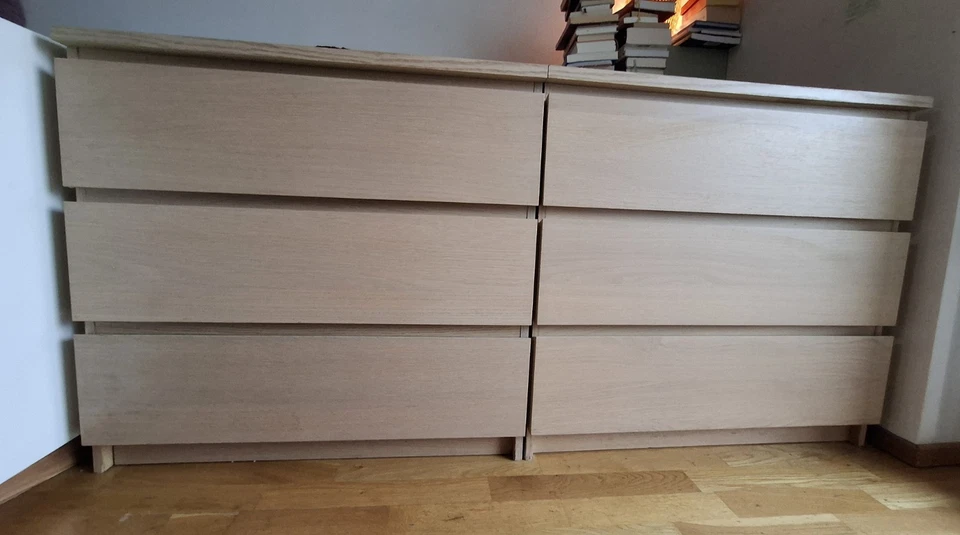 2x Malm Kommoden, je 3 Schubladen, eichenfurnier weiß lasiert