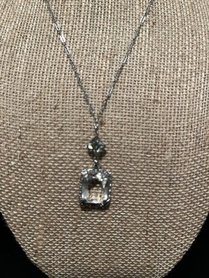 Camphor Glass Rhodium Necklace Silver Tone Paper Clip Vintage