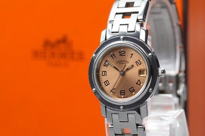[Near MINT w/ Box] Vintage Hermes Clipper CL4.210 24mm Pink Date Qz Women Watch