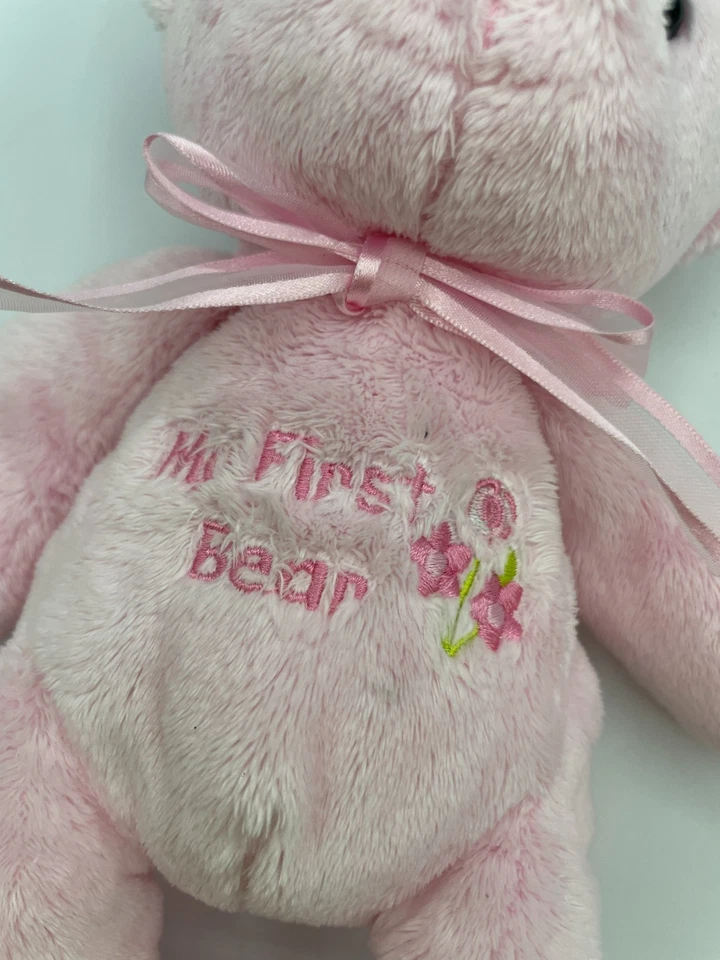 RARE Carters Just One Year Baby My First Bear Teddy Rattle Pink Bow 10" Plush - Image 4 of 4