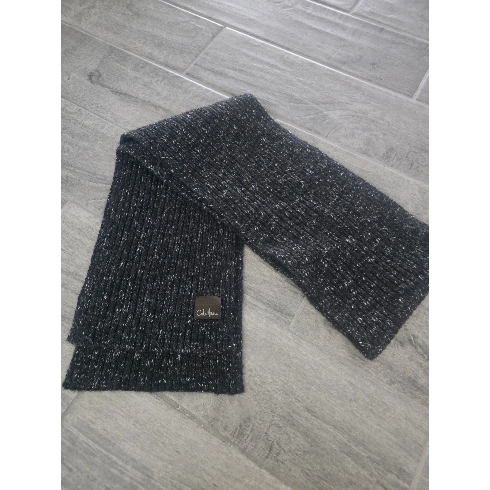 Cole Haan Charcoal Grey Ribbed Knit Scarf Wool Alpaca Blend Salt Pepper Unisex