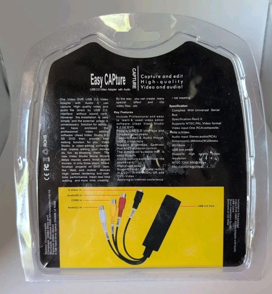 Easy CAP DC60 USB 2.0 Video Adapter with Audio Capture & Edit NEW Sealed - Image 2 of 2