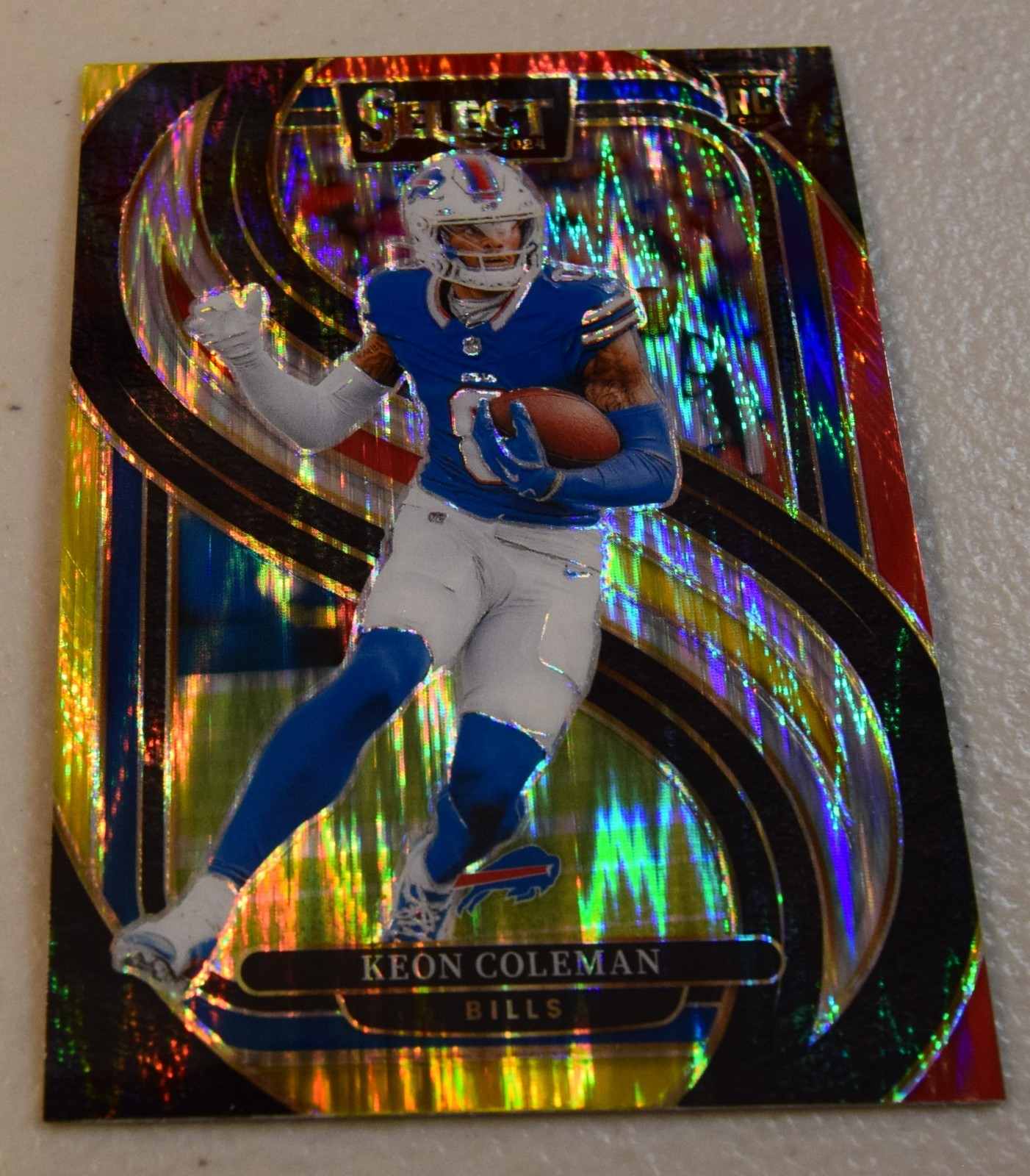 2024 Panini Select Premier Level Keon Coleman #153 Red & Yellow Shock Prizm RC