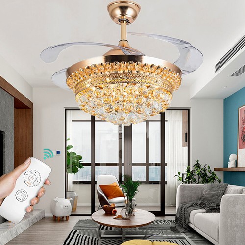 42" Gold Industrial Ceiling Fan - 5-Layer Crystal & 5000CFM Remote Control - Picture 6 of 9