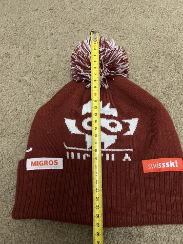 Swiss Ski team Juskila Migros Winter Ski Hat Swissski Burgundy - Picture 7 of 7