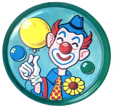 Spinning Clown Noise Maker Tin Kirchhof Mid Century Lithograph New Years Eve