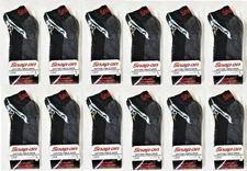 12 PAIRS Men's BLACK Snap-On Ankle Socks LARGE *FREE SHIPPING* MADE IN USA *NEW*