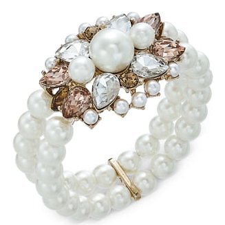 Charter Club Gold-Tone Crystal, Stone and Imitation Pearl Double-Row Bracelet - Picture 1 of 1