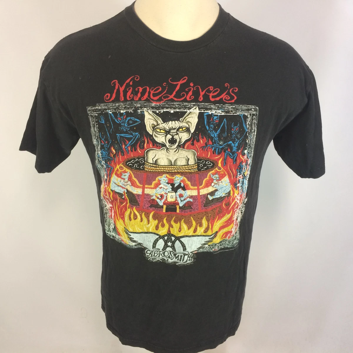 Vintage 1997 Giant Grunge Aerosmith Nine Lives Rock Band Tour Promo T Shirt  90s