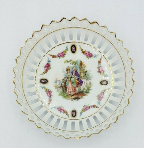 Courting Couple Reticulated 5 1/2" Diameter Plate and 5" Diameter Bowl Germany - Picture 7 of 11
