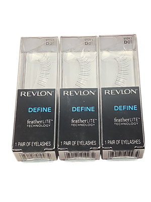 Lot 3 Pairs Revlon Eyelashes 91093 D01 False Fake featherLite Define Eye Lashes
