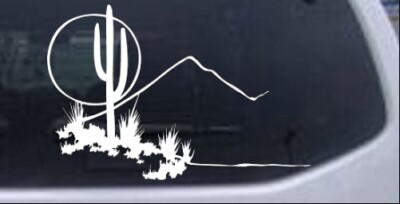 Western Cactus Moon Scene Car Truck Window Decal Sticker White 6X4.0