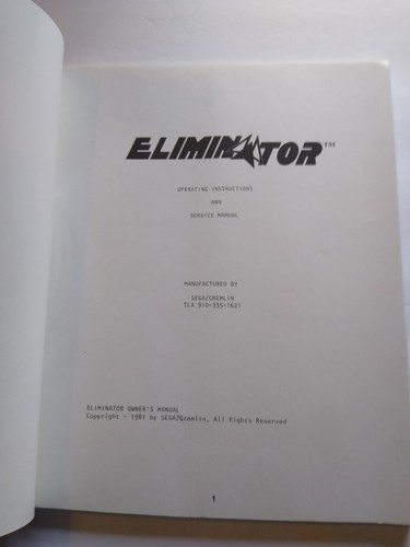 Eliminator Video Arcade Game Owners Service Manual + Schematics Original 1981 - Picture 2 of 7