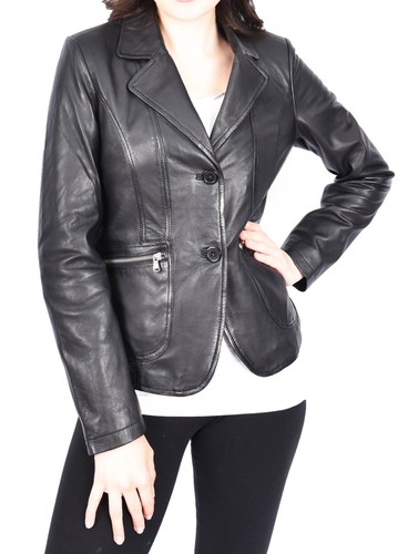 A1 Fashion Goods Womens Black Leather Blazer Trendy Short Fitted Jacket Skimpy - Picture 18 of 59