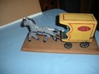 Vintage Metal Toy Horse Drawn Ice Wagon Hand Made Mounted on Wood Stand