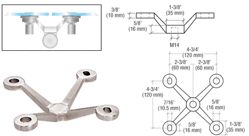 CRL GRP4BS Brushed Stainless Four Arm Spider Fitting 'V' Post Mount - Picture 5 of 6
