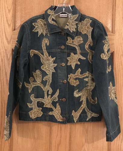 Chicos Denim Jacket Size 0 Embroidered 