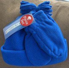 TODDLER HAT  MITTEN SET BLUE FLEECE WARM SUPER CUTE 