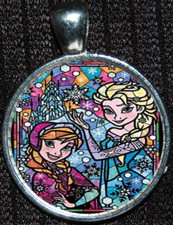 Disney Frozen Queen Elsa Princess Anna Stained Glass Jewelry Pendant Necklace
