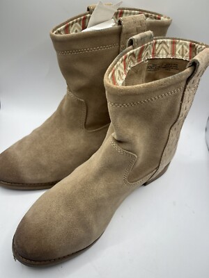 TOMS~ Boots Womens 7.5  Laurel Casual Pull On Ankle Bootie 740616 TAN Suede~MINT