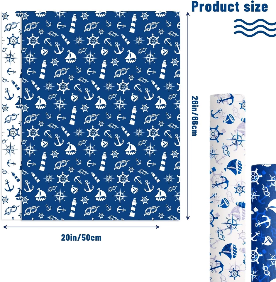 50 Sheets Nautical Printed Tissue Paper Large Size 20 X 26 Anchor Design Decorat - Image 2 of 4