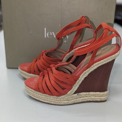 Levity Size 7M Orange Izzy Strappy Open Toe Espadrille Wedge Sandals