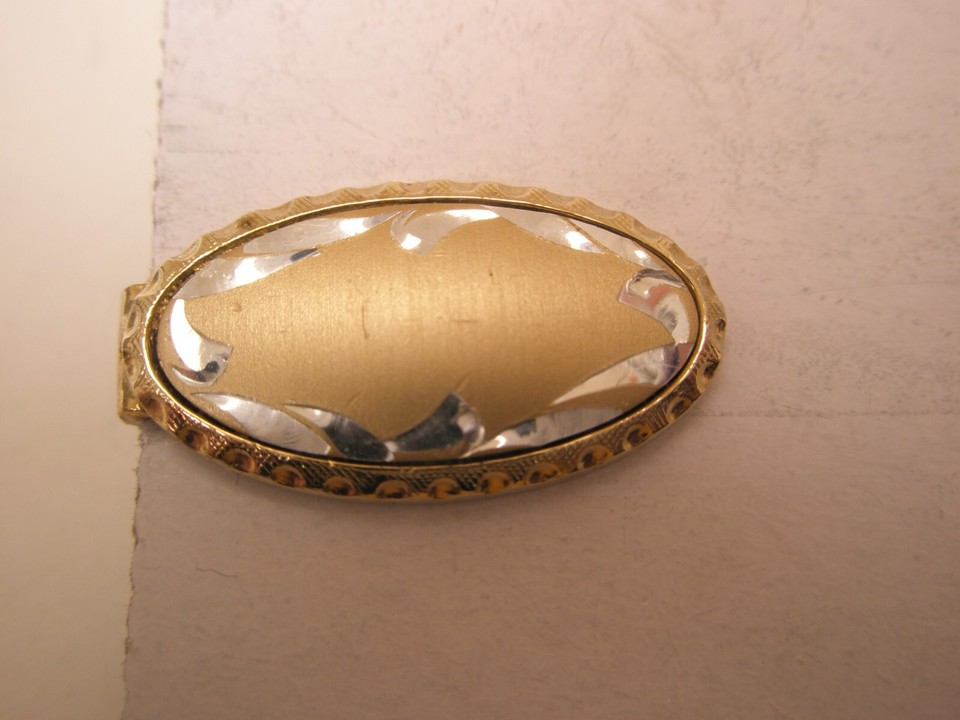 13/16" Engraved Gold & Silver Tones Vintage TINY SMALL Tie Bar Clip