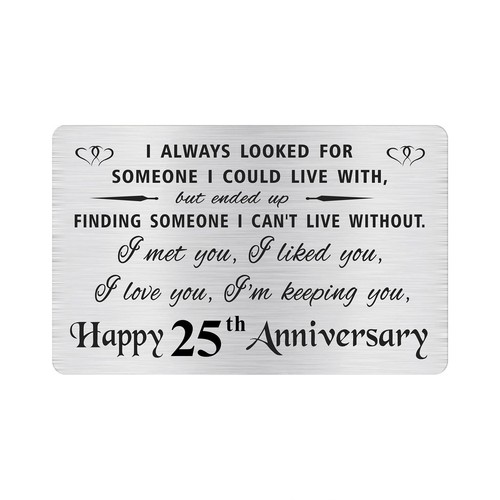 Happy 25th 25 Year Wedding Anniversary Card Gifts for Men Husband Wife Him He...