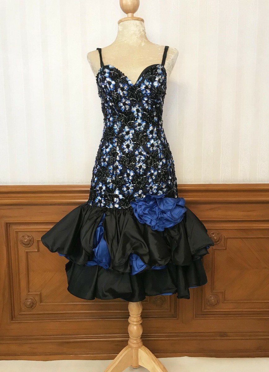 black and blue floral prom dress V Neck Dark Navy Blue Floral Long Prom Dresses, Dark Blue Lace Formal   jbydress