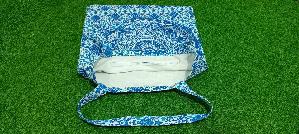 Bolso de hombro azul mandala de algodón indio para mujer Bolso hecho a mano Jhola Bolso Cartera Foto 3 de 4