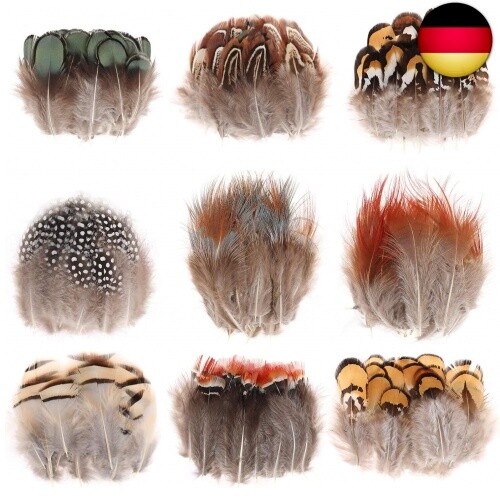 Basteln Federn, 180er-Set Braun Grün Weiß Gelb Hahnenfedern, Deko DIY B - Bild 1 von 10