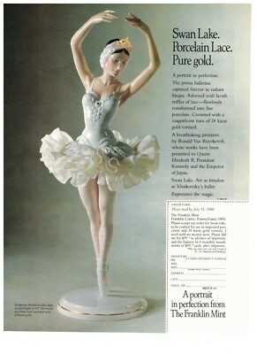 1989 Franklin Mint Swan Lake Porcelain Dancer Vintage Print Advertisement