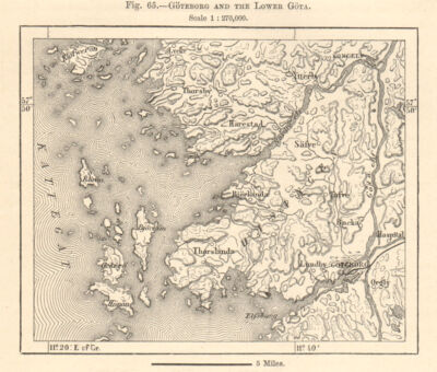 Göteborg/Göteborg und die untere Gota.  Schweden. Skizzenkarte 1885 alt
