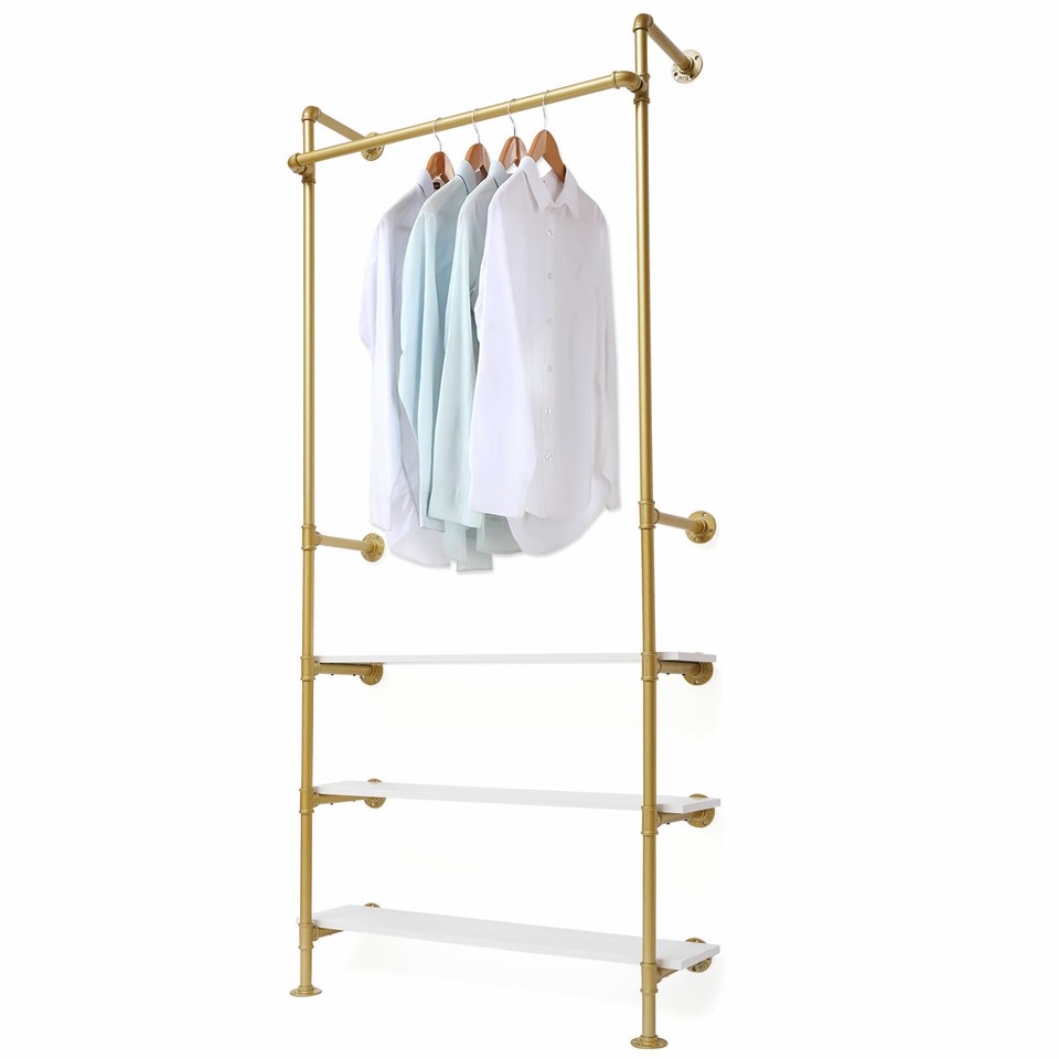 Wall Mounted Closet Organizer Garment Rack Clothes Hanger Stand w/ 3