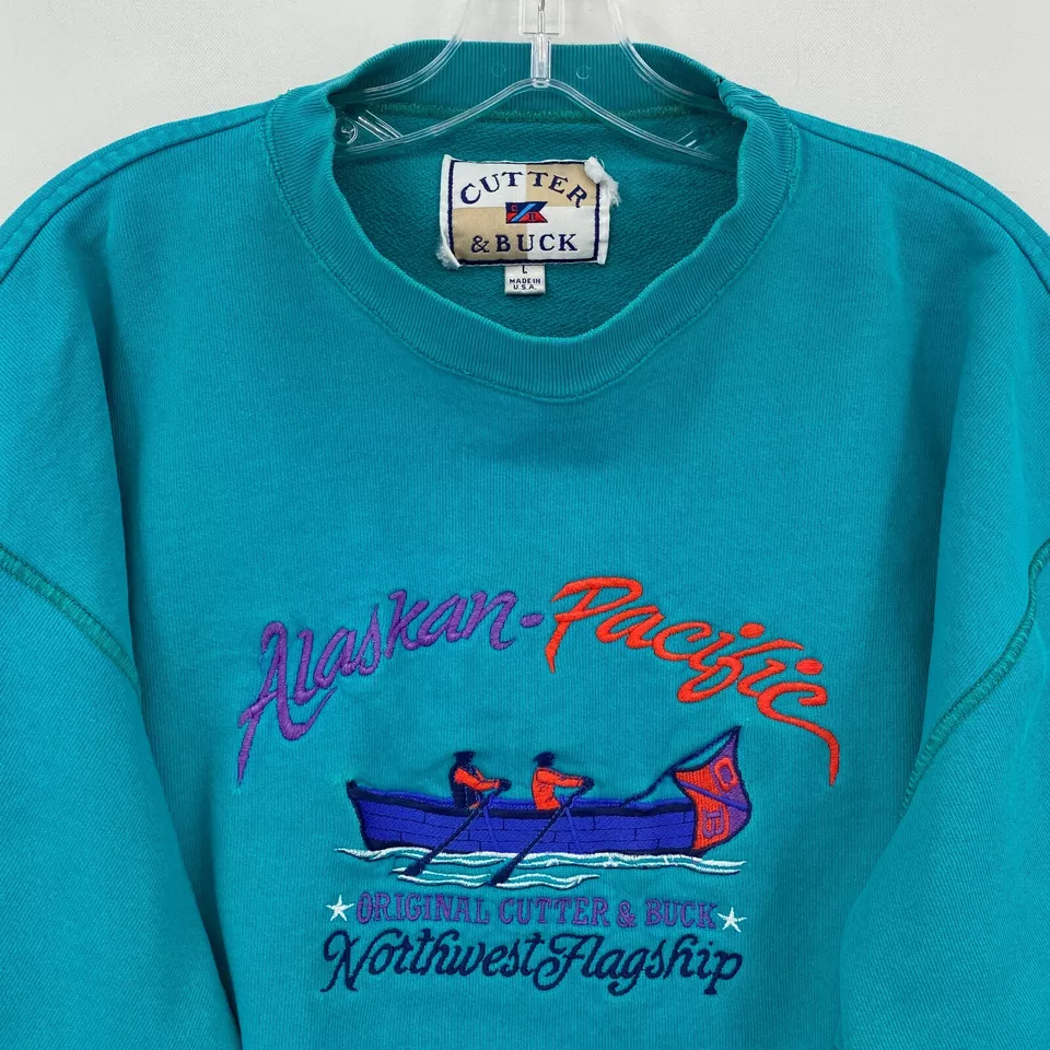 Sudadera De Colección Cutter & Buck Para Hombres Grande Azul Teal Alaska Pacífico EE. UU. Grunge Foto 2 de 4