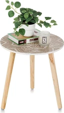 Side Table Small Round: White End Table for Living Room Couch Bedroom - Modern F